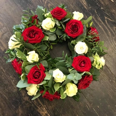 White and Red rose wreath