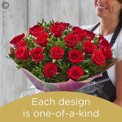 Valentines 24 Red Rose Hand tied