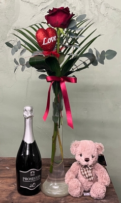 single red rose Valentines vase giftset